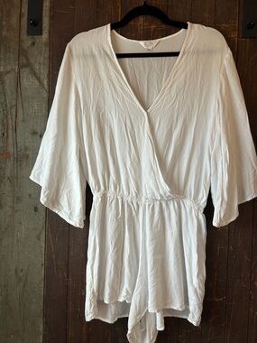 White V-Neck Swim Coverup Romper - Lightweight Beach Layer